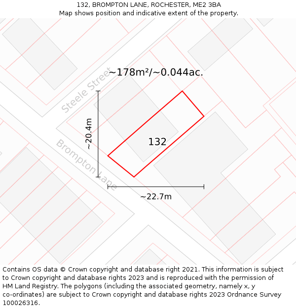 132, BROMPTON LANE, ROCHESTER, ME2 3BA: Plot and title map
