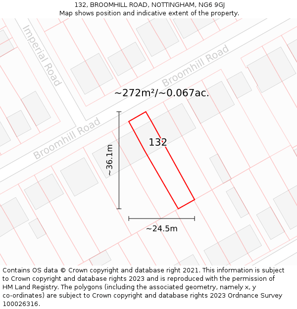 132, BROOMHILL ROAD, NOTTINGHAM, NG6 9GJ: Plot and title map