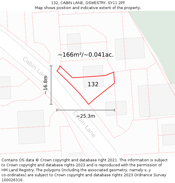 132, CABIN LANE, OSWESTRY, SY11 2PF: Plot and title map