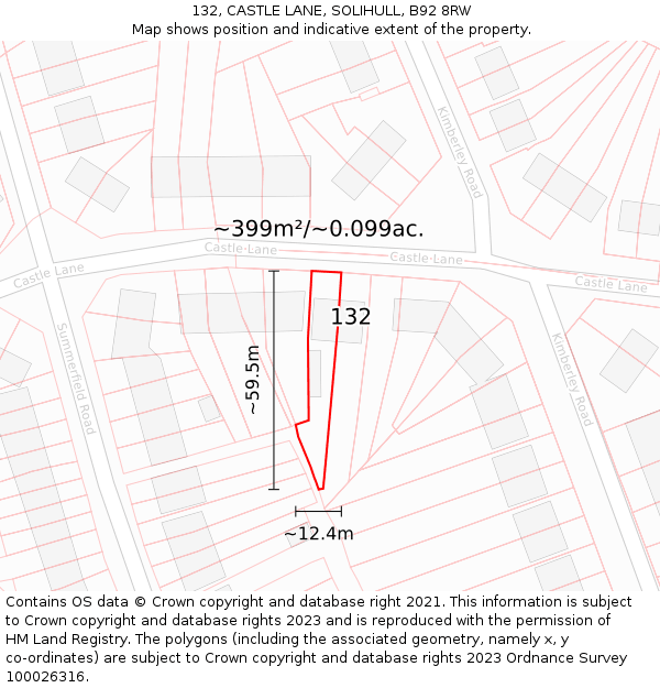 132, CASTLE LANE, SOLIHULL, B92 8RW: Plot and title map