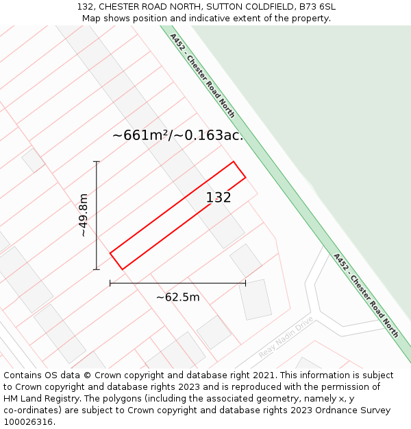 132, CHESTER ROAD NORTH, SUTTON COLDFIELD, B73 6SL: Plot and title map