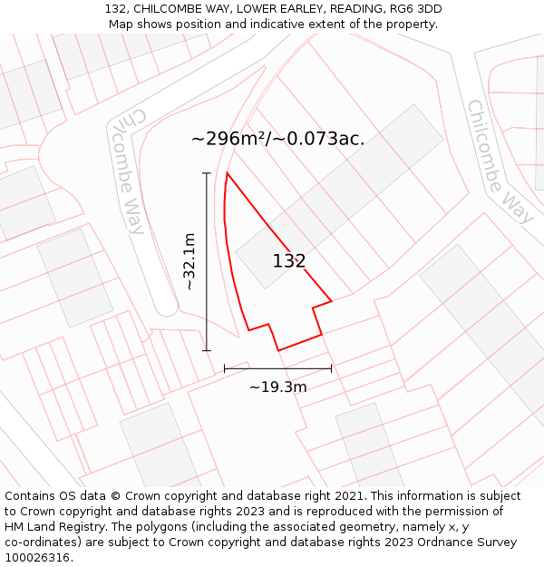 132, CHILCOMBE WAY, LOWER EARLEY, READING, RG6 3DD: Plot and title map