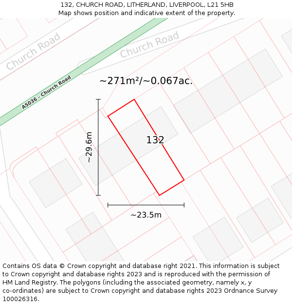 132, CHURCH ROAD, LITHERLAND, LIVERPOOL, L21 5HB: Plot and title map