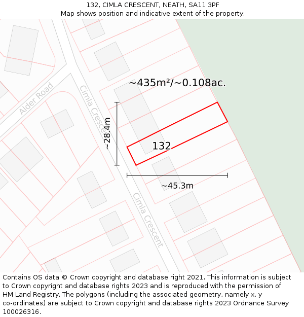 132, CIMLA CRESCENT, NEATH, SA11 3PF: Plot and title map