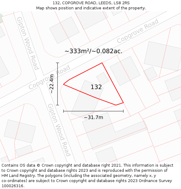 132, COPGROVE ROAD, LEEDS, LS8 2RS: Plot and title map