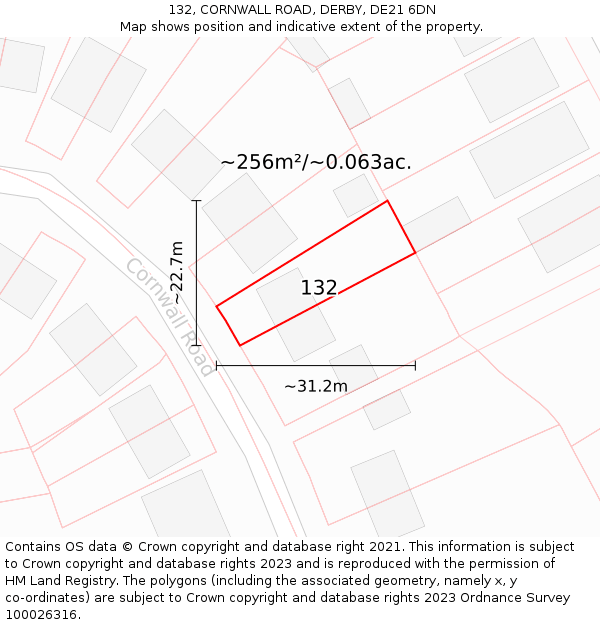 132, CORNWALL ROAD, DERBY, DE21 6DN: Plot and title map