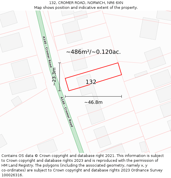 132, CROMER ROAD, NORWICH, NR6 6XN: Plot and title map