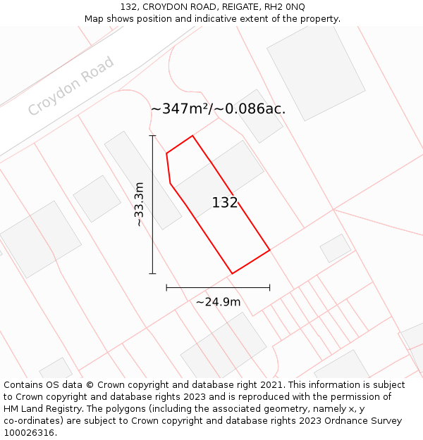 132, CROYDON ROAD, REIGATE, RH2 0NQ: Plot and title map