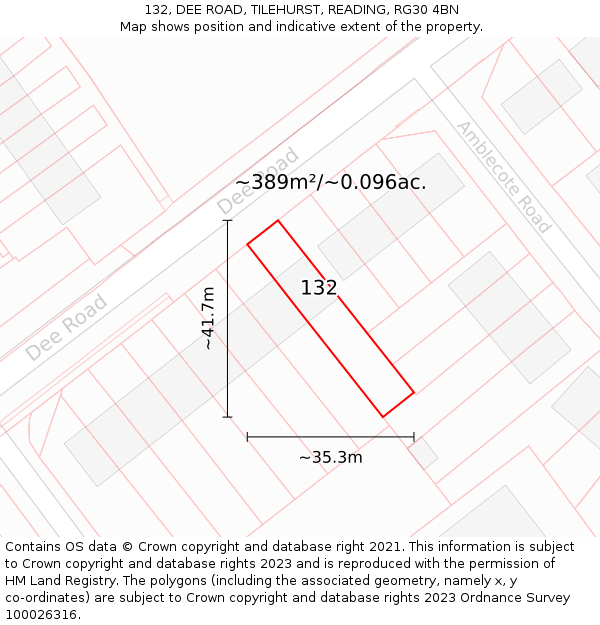 132, DEE ROAD, TILEHURST, READING, RG30 4BN: Plot and title map
