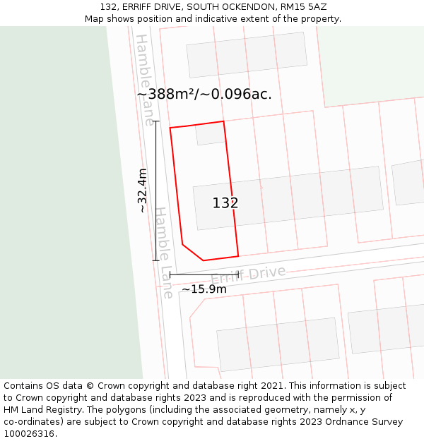 132, ERRIFF DRIVE, SOUTH OCKENDON, RM15 5AZ: Plot and title map