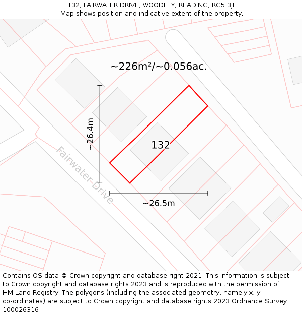 132, FAIRWATER DRIVE, WOODLEY, READING, RG5 3JF: Plot and title map