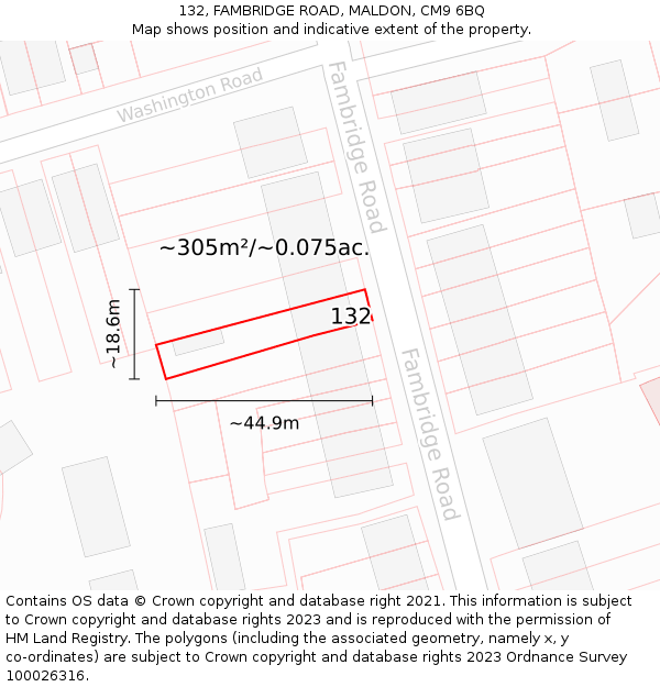 132, FAMBRIDGE ROAD, MALDON, CM9 6BQ: Plot and title map