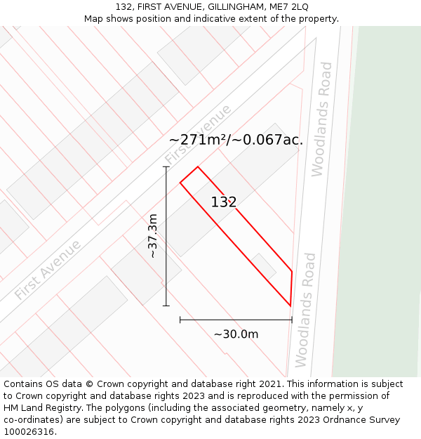 132, FIRST AVENUE, GILLINGHAM, ME7 2LQ: Plot and title map