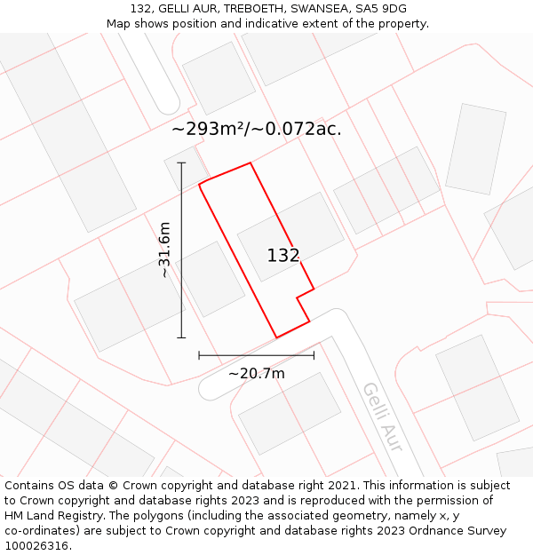 132, GELLI AUR, TREBOETH, SWANSEA, SA5 9DG: Plot and title map
