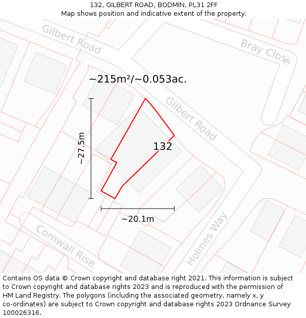132, GILBERT ROAD, BODMIN, PL31 2FF: Plot and title map