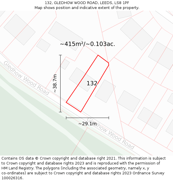 132, GLEDHOW WOOD ROAD, LEEDS, LS8 1PF: Plot and title map