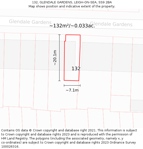 132, GLENDALE GARDENS, LEIGH-ON-SEA, SS9 2BA: Plot and title map