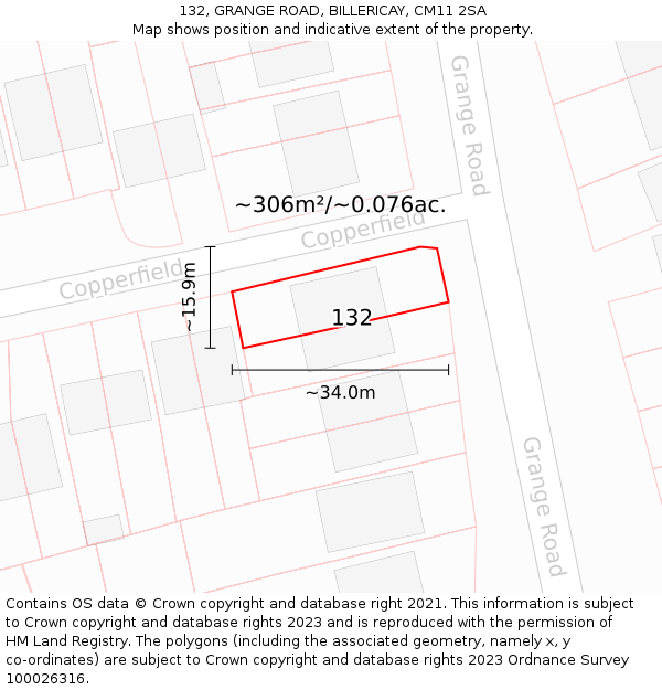 132, GRANGE ROAD, BILLERICAY, CM11 2SA: Plot and title map
