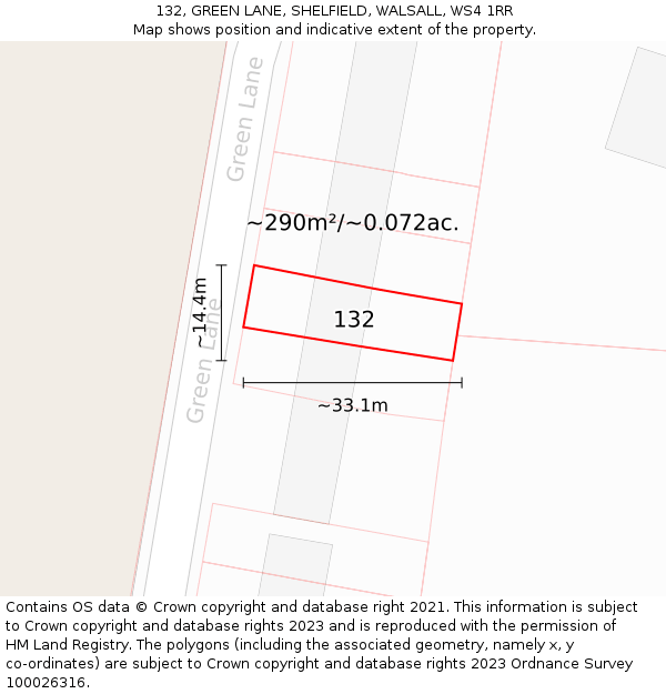 132, GREEN LANE, SHELFIELD, WALSALL, WS4 1RR: Plot and title map