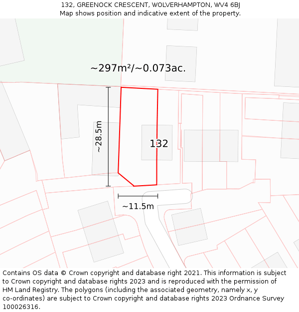 132, GREENOCK CRESCENT, WOLVERHAMPTON, WV4 6BJ: Plot and title map