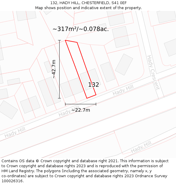 132, HADY HILL, CHESTERFIELD, S41 0EF: Plot and title map