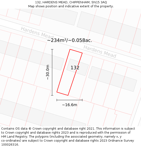 132, HARDENS MEAD, CHIPPENHAM, SN15 3AQ: Plot and title map