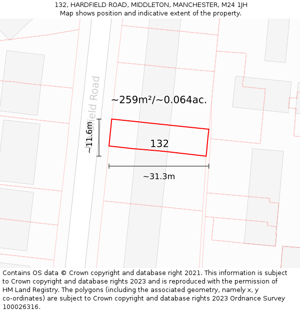 132, HARDFIELD ROAD, MIDDLETON, MANCHESTER, M24 1JH: Plot and title map
