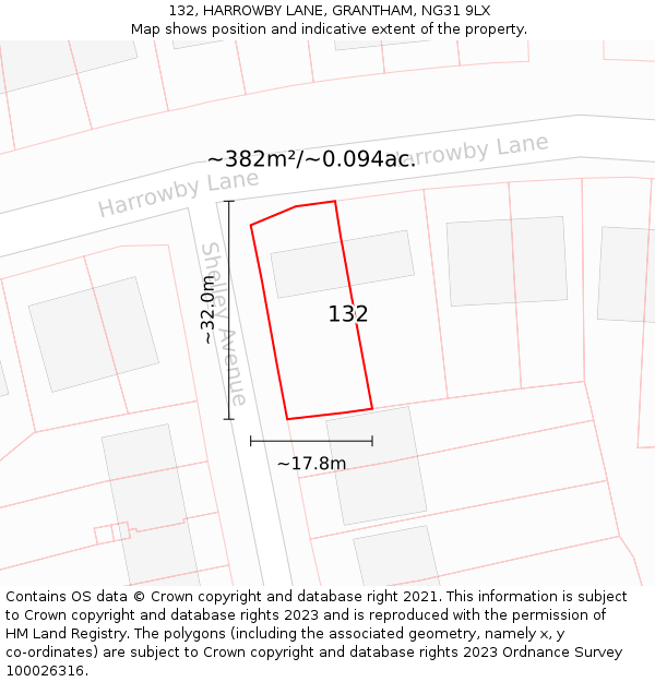 132, HARROWBY LANE, GRANTHAM, NG31 9LX: Plot and title map