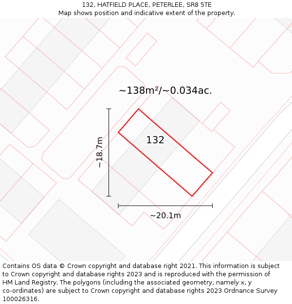 132, HATFIELD PLACE, PETERLEE, SR8 5TE: Plot and title map