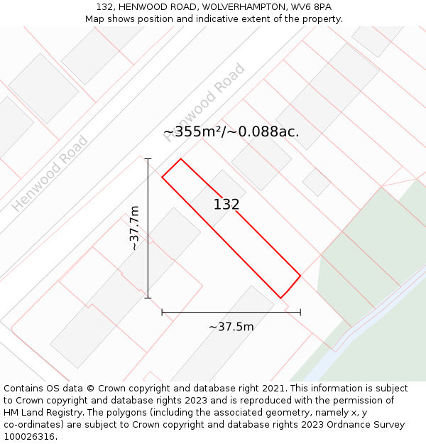 132, HENWOOD ROAD, WOLVERHAMPTON, WV6 8PA: Plot and title map