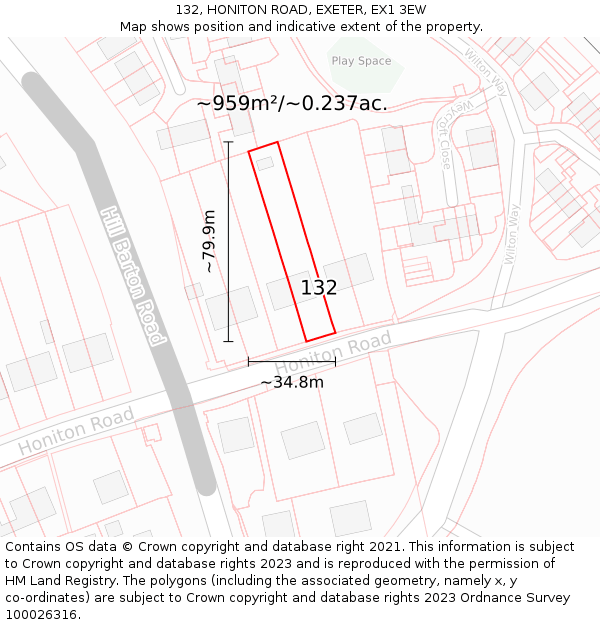 132, HONITON ROAD, EXETER, EX1 3EW: Plot and title map