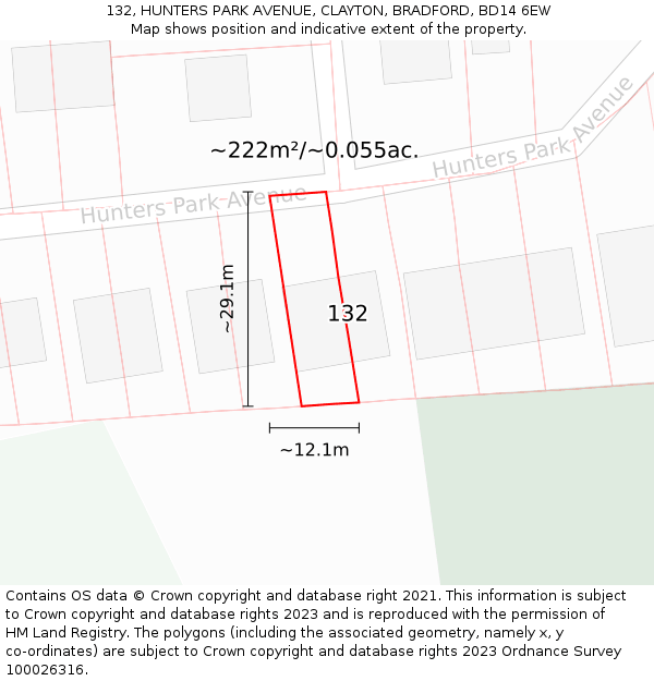 132, HUNTERS PARK AVENUE, CLAYTON, BRADFORD, BD14 6EW: Plot and title map