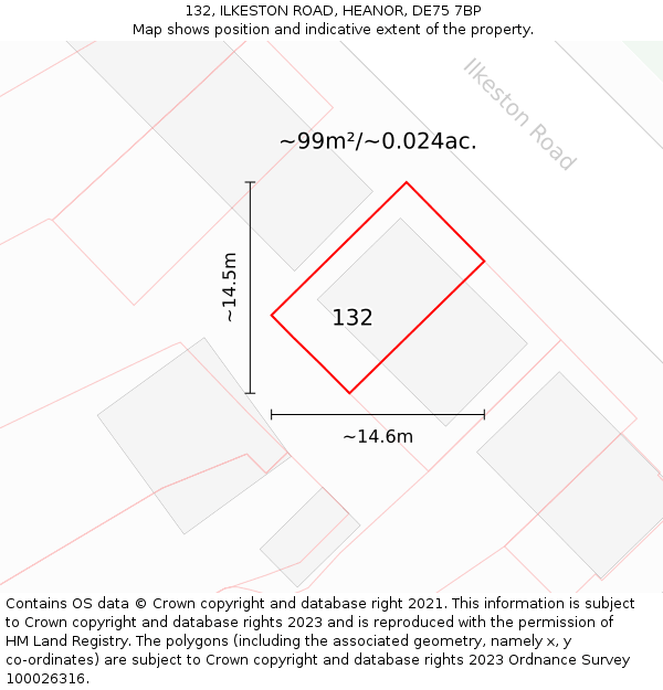 132, ILKESTON ROAD, HEANOR, DE75 7BP: Plot and title map