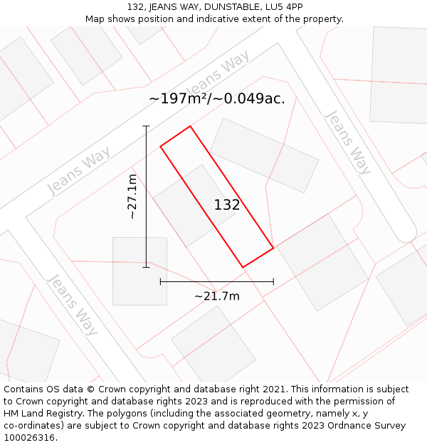 132, JEANS WAY, DUNSTABLE, LU5 4PP: Plot and title map