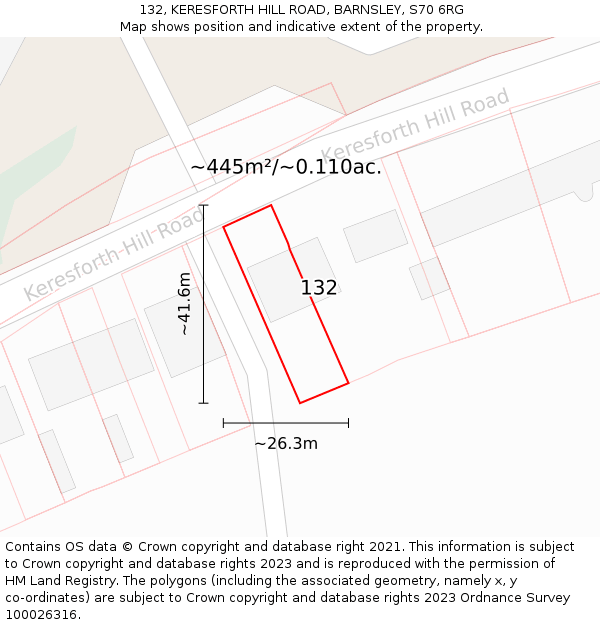 132, KERESFORTH HILL ROAD, BARNSLEY, S70 6RG: Plot and title map