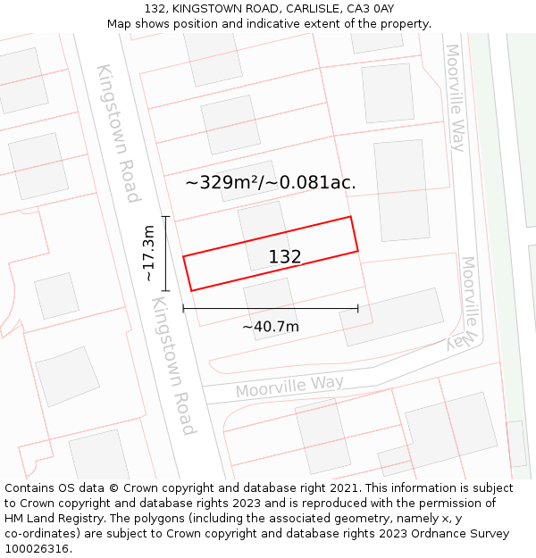 132, KINGSTOWN ROAD, CARLISLE, CA3 0AY: Plot and title map