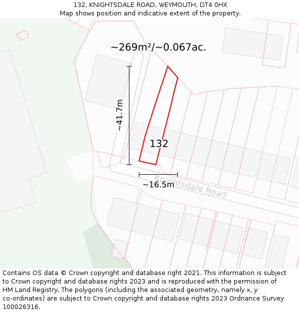 132, KNIGHTSDALE ROAD, WEYMOUTH, DT4 0HX: Plot and title map