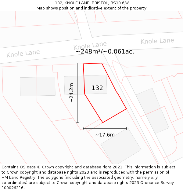 132, KNOLE LANE, BRISTOL, BS10 6JW: Plot and title map