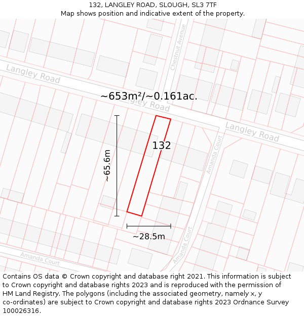 132, LANGLEY ROAD, SLOUGH, SL3 7TF: Plot and title map