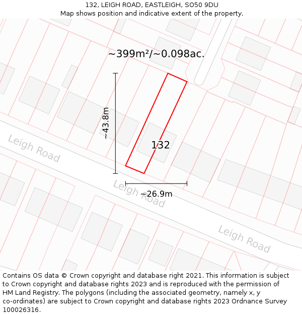 132, LEIGH ROAD, EASTLEIGH, SO50 9DU: Plot and title map