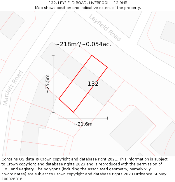 132, LEYFIELD ROAD, LIVERPOOL, L12 9HB: Plot and title map