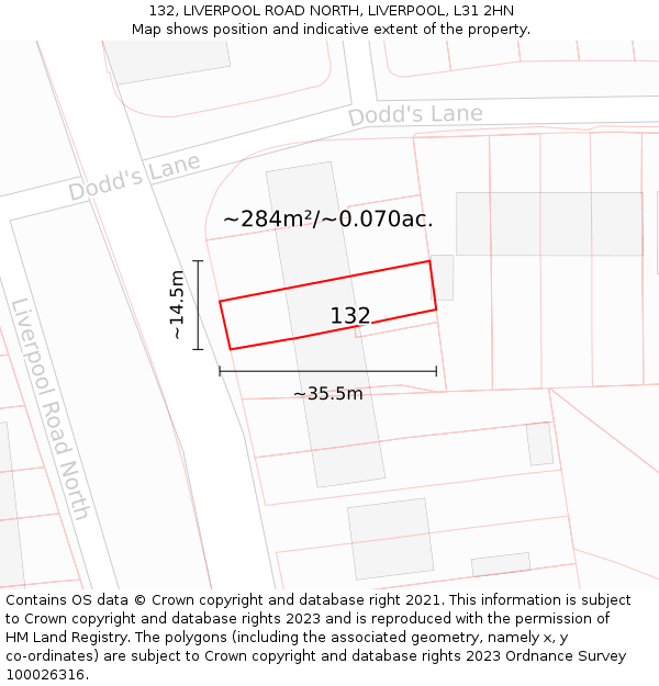 132, LIVERPOOL ROAD NORTH, LIVERPOOL, L31 2HN: Plot and title map
