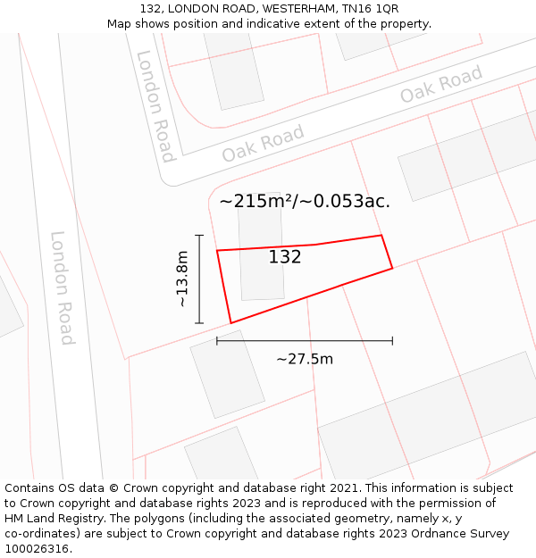 132, LONDON ROAD, WESTERHAM, TN16 1QR: Plot and title map