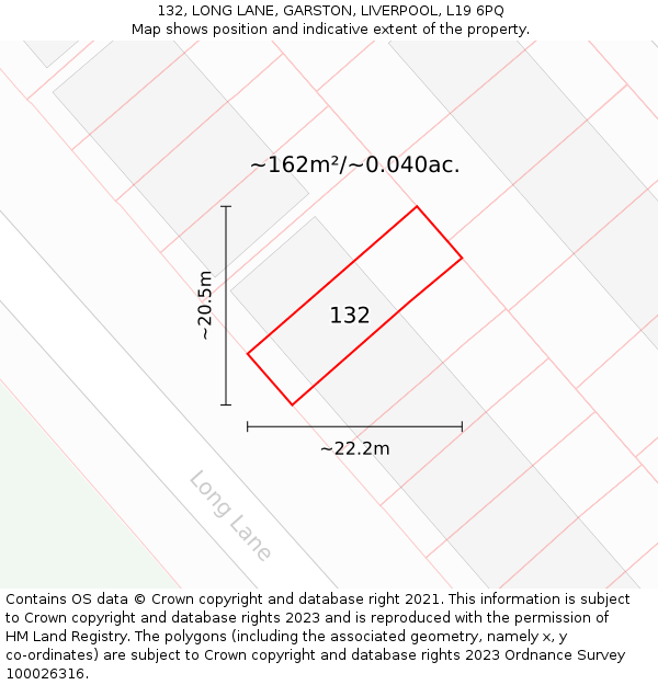 132, LONG LANE, GARSTON, LIVERPOOL, L19 6PQ: Plot and title map