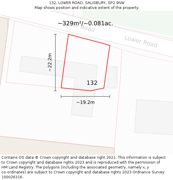 132, LOWER ROAD, SALISBURY, SP2 9NW: Plot and title map