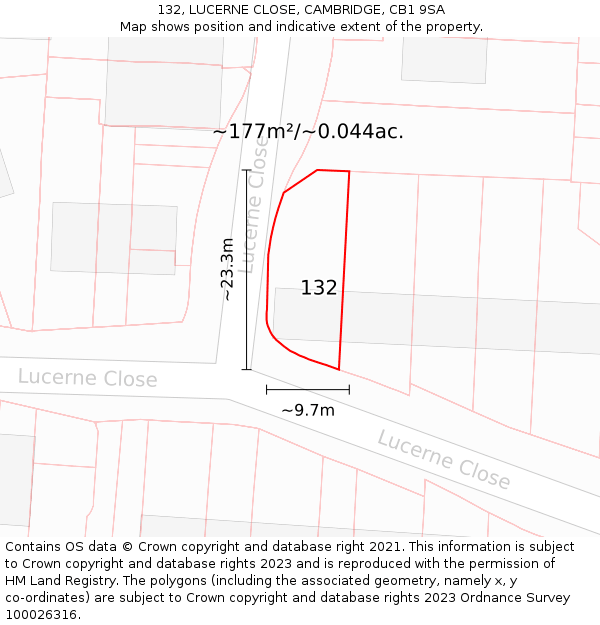 132, LUCERNE CLOSE, CAMBRIDGE, CB1 9SA: Plot and title map