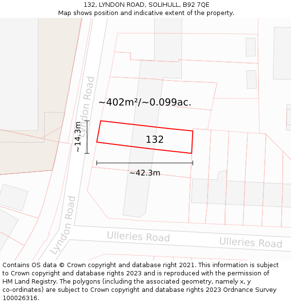 132, LYNDON ROAD, SOLIHULL, B92 7QE: Plot and title map