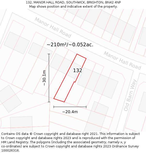 132, MANOR HALL ROAD, SOUTHWICK, BRIGHTON, BN42 4NP: Plot and title map