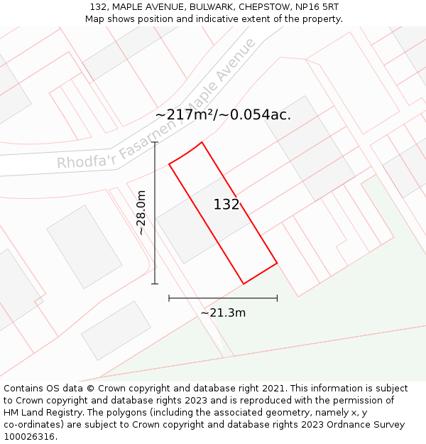 132, MAPLE AVENUE, BULWARK, CHEPSTOW, NP16 5RT: Plot and title map