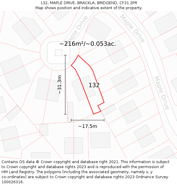 132, MAPLE DRIVE, BRACKLA, BRIDGEND, CF31 2PR: Plot and title map